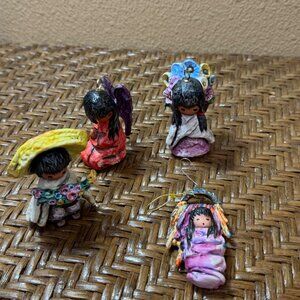Goebel DeGrazia Miniature Clay Ornament  Papoose Flower Girrl & Boy Angel Set 4